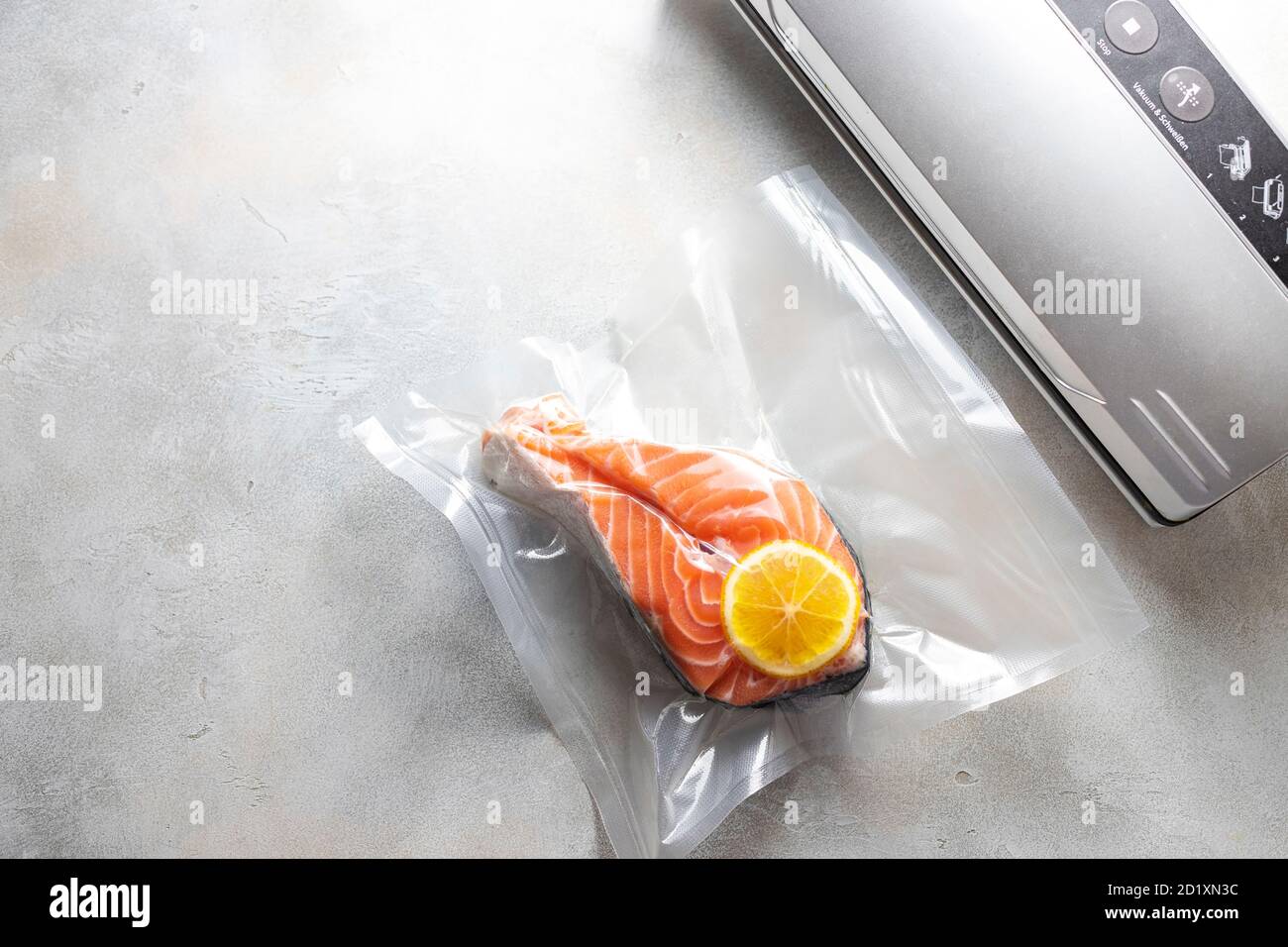 Salmon fillets in a vacuum package. Sousvide, new technology cuisine