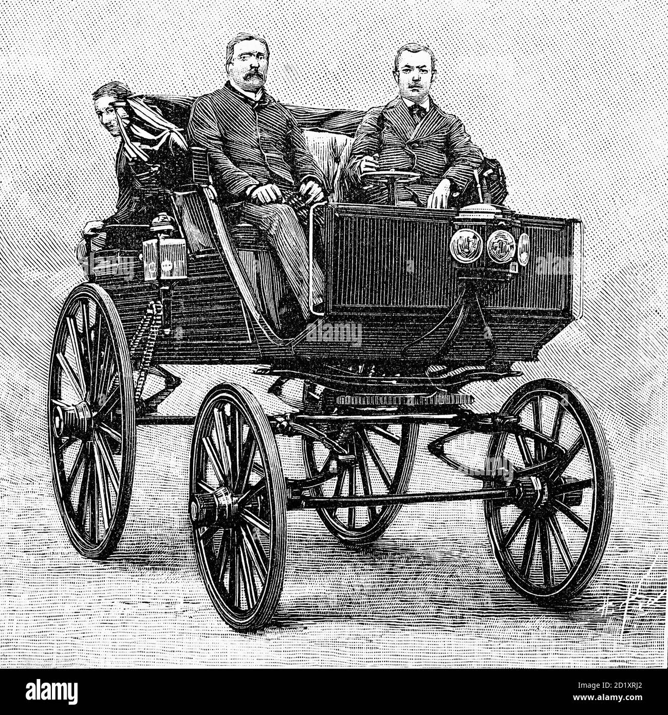 Electric car by French Paul Pouchain. 1893. Antique illustration. 1894. Stock Photo