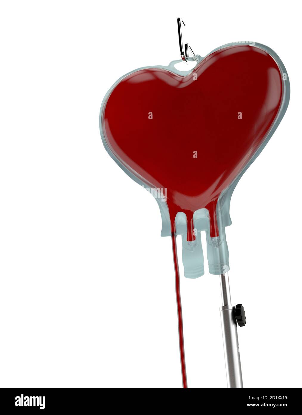 Blood Bag Heart Shape isolated on White Background. Blood Donation Concept Stock Photo