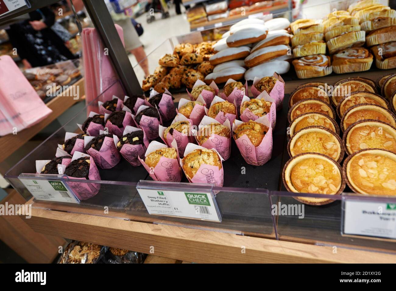 Pastries and cakes display Waitrose retail store at Horesham, south