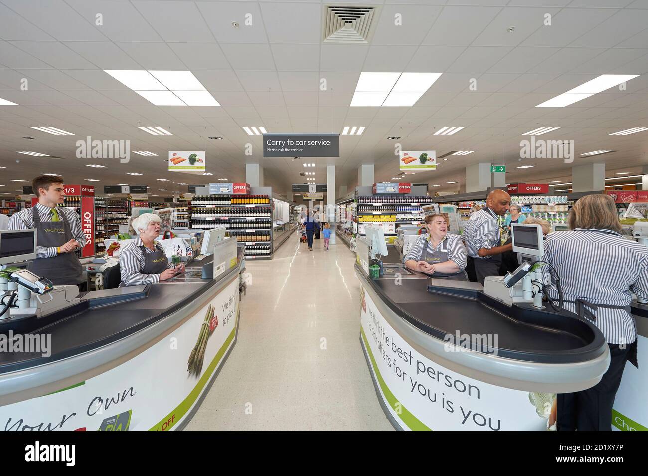 Checkouts at Waitrose retail store at Horesham, south east England, UK Stock Photo