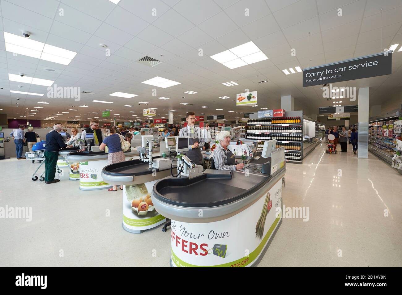 Checkouts at Waitrose retail store at Horesham, south east England, UK Stock Photo