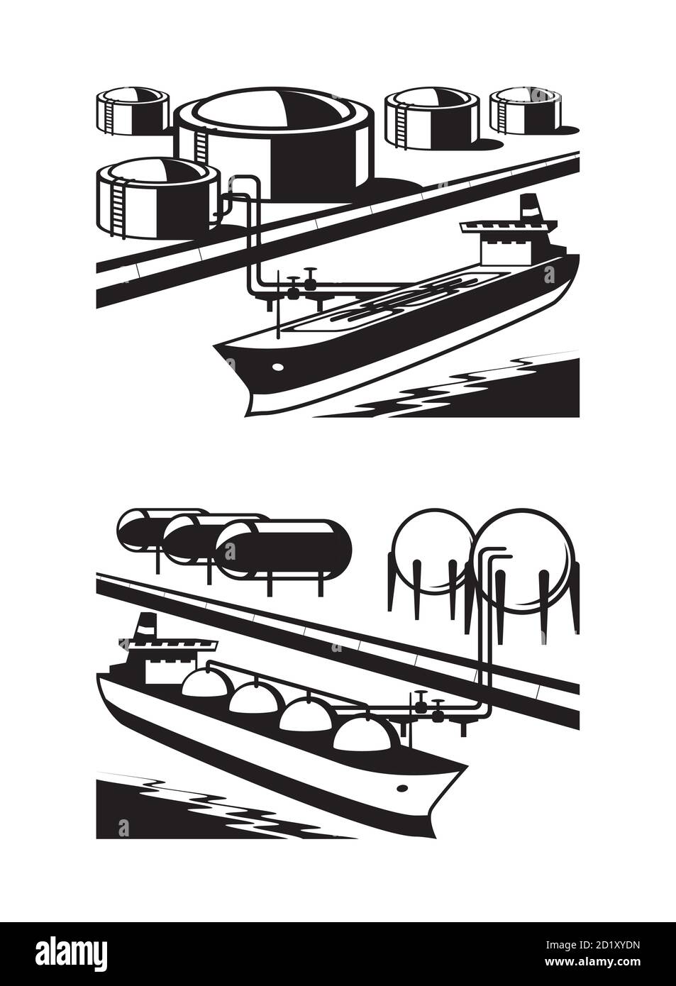 Tanker on petrol and gas terminal - vector illustration Stock Vector