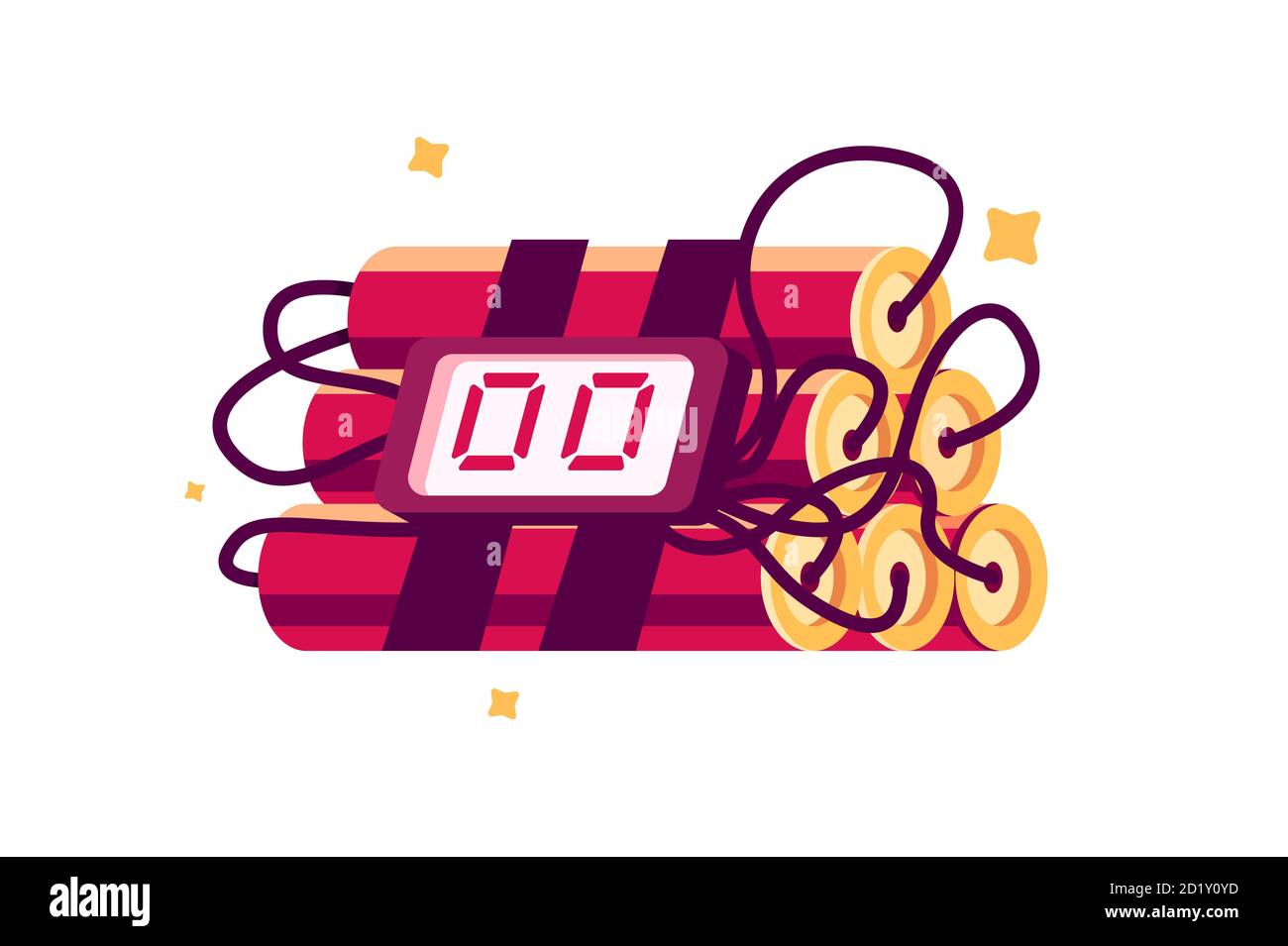 Explosive dynamite icon with timer in flat style. Stock Vector