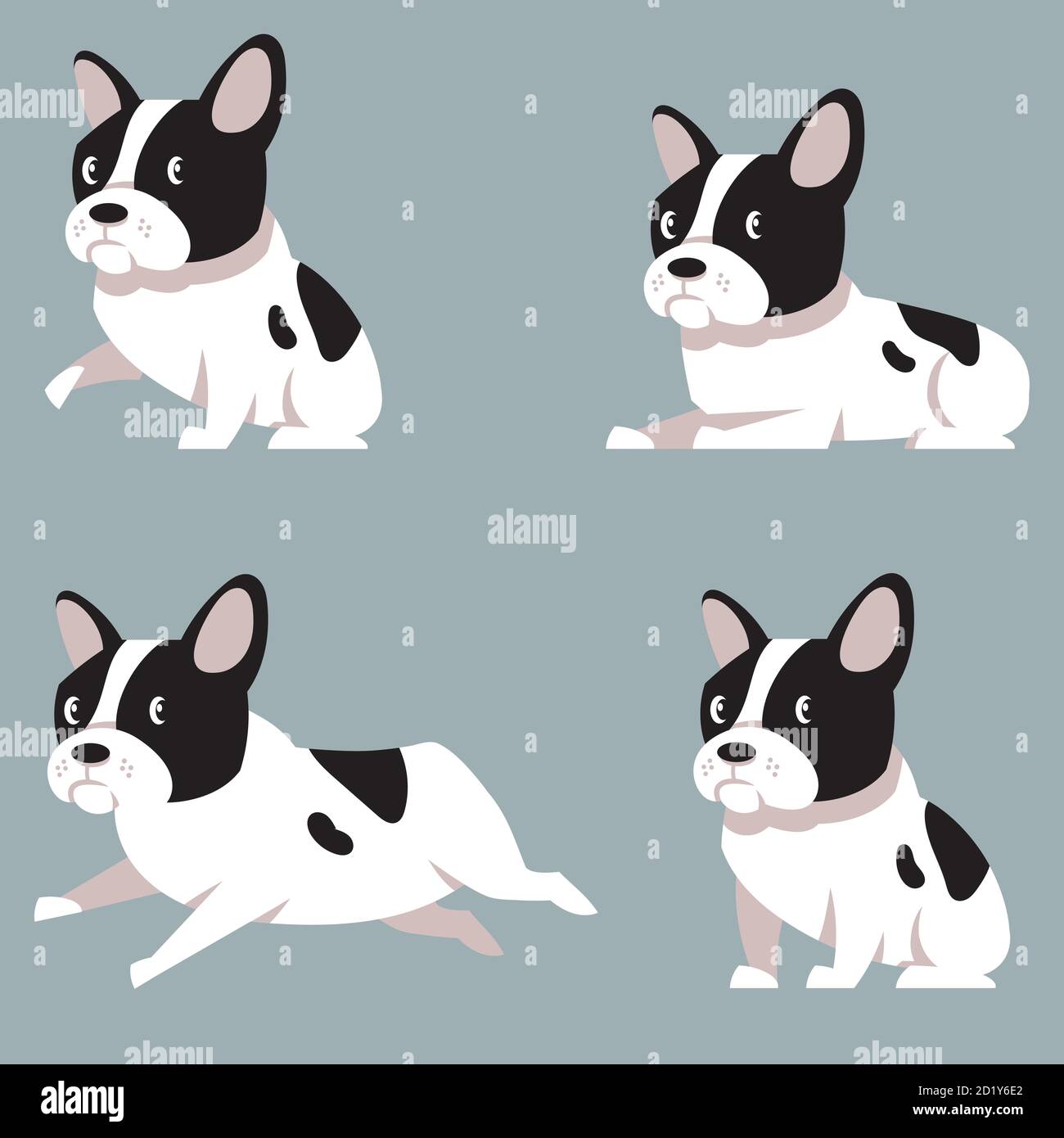 French bulldog in different poses. Cute pet in cartoon style. Stock Vector