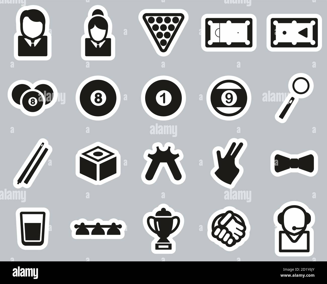 Billiards Or Pool Sport & Equipment Icons Black & White Sticker Set Big ...