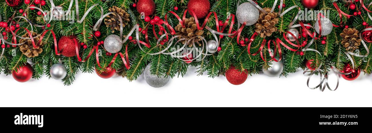 Christmas border frame design copmosition of fir tree branch and red ...