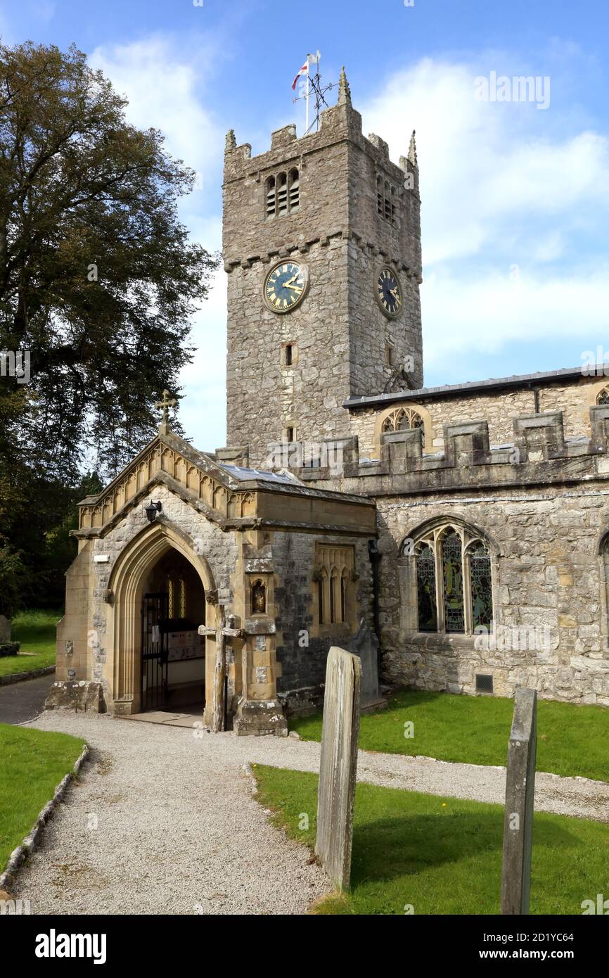 Entrance to St Michael and All Angels Church, Beetham. UK. Stock Photo