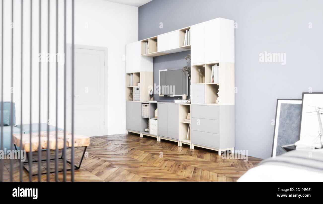 Modern design living room interior in Scandinavian style . 3D rendering ...