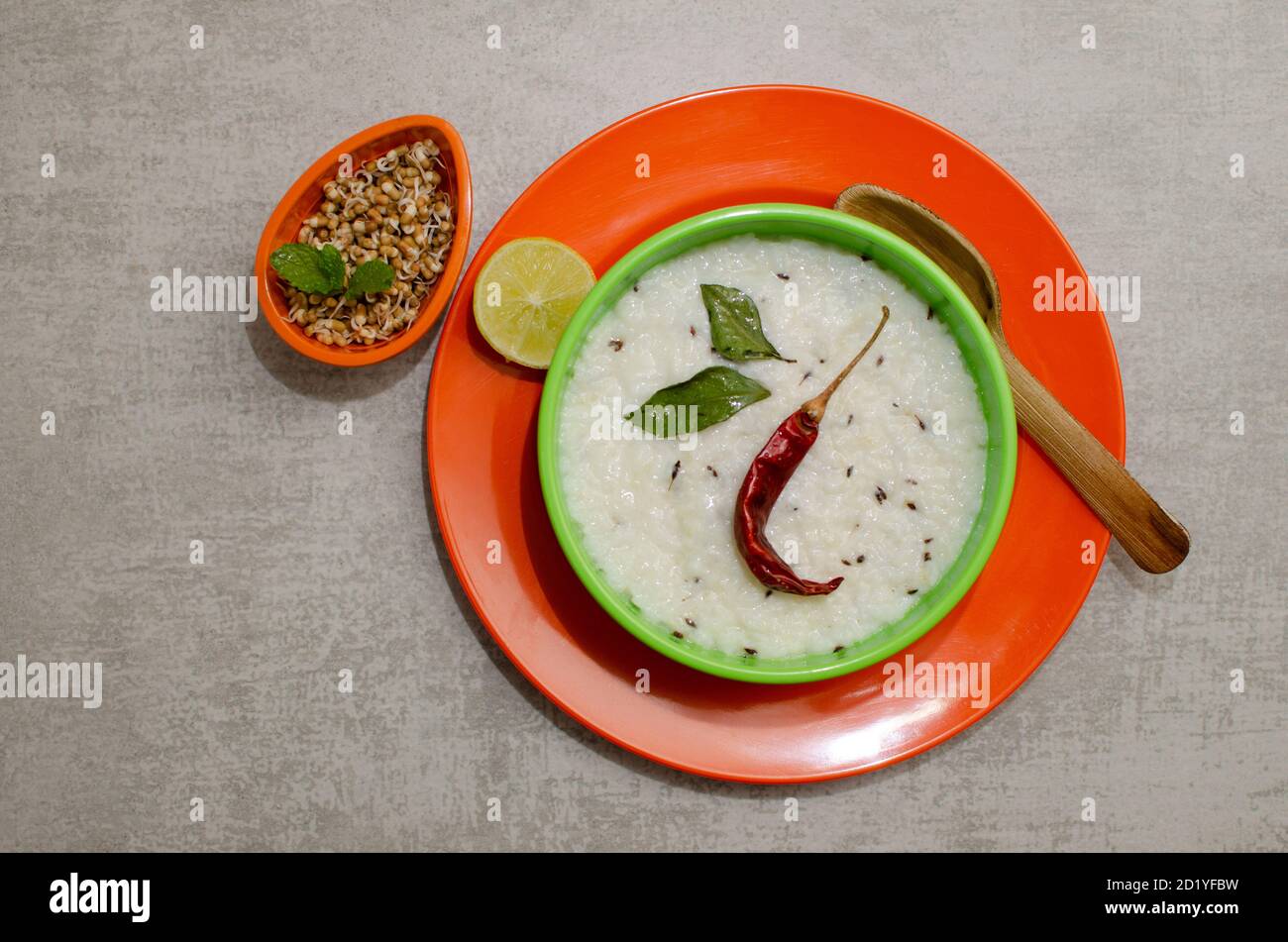Curd Rice or Yogurt Rice with red chilli. Dish originating from South