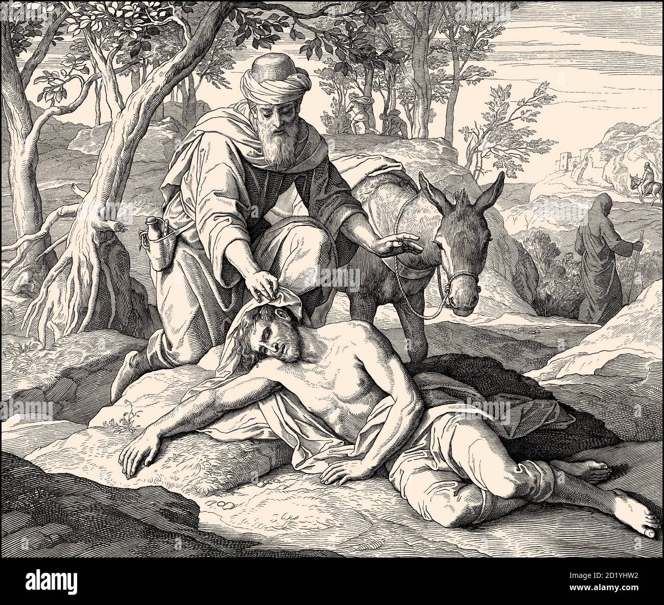Parable of the Good Samaritan, New Testament, by Julius Schnorr von Carolsfeld, 1860 Stock Photo