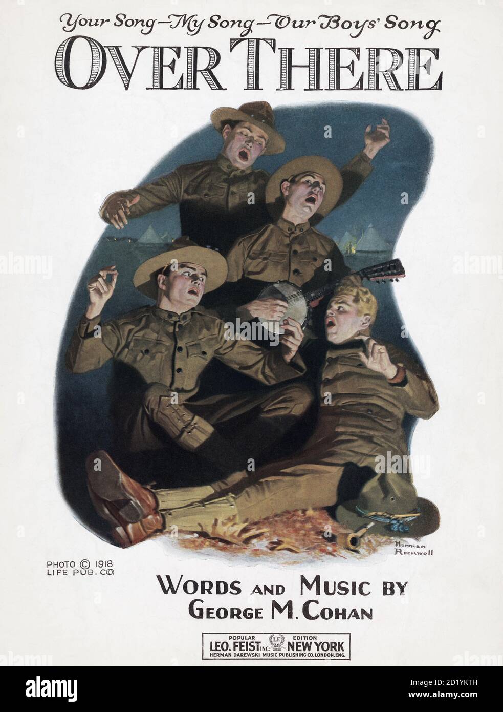 Cover of 1918 sheet music edition of the popular patriotic World War One song Over There, words and music by George M. Cohan. Stock Photo