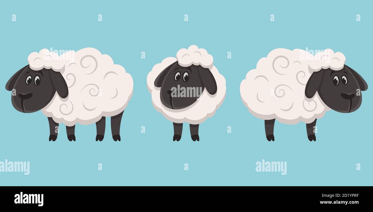 Sheep in different poses. Farm animal in cartoon style. Stock Vector