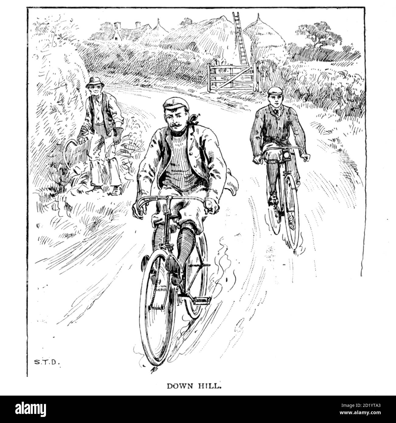 Downhill from 'Cycling' by The right Hon. Earl of Albemarle, William Coutts Keppel, (1832-1894) and George Lacy Hillier (1856-1941); Joseph Pennell (1857-1926) Published by London and Bombay : Longmans, Green and co. in 1896. The Badminton Library Stock Photo