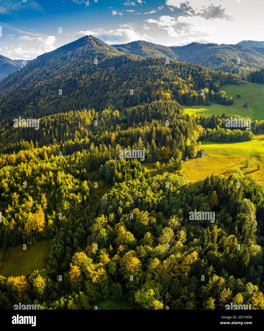 Tegernsee lake in the Bavarian Alps. Aerial Panorama Mountain View. Autumn. Germany. Tegernsee Stock Photo