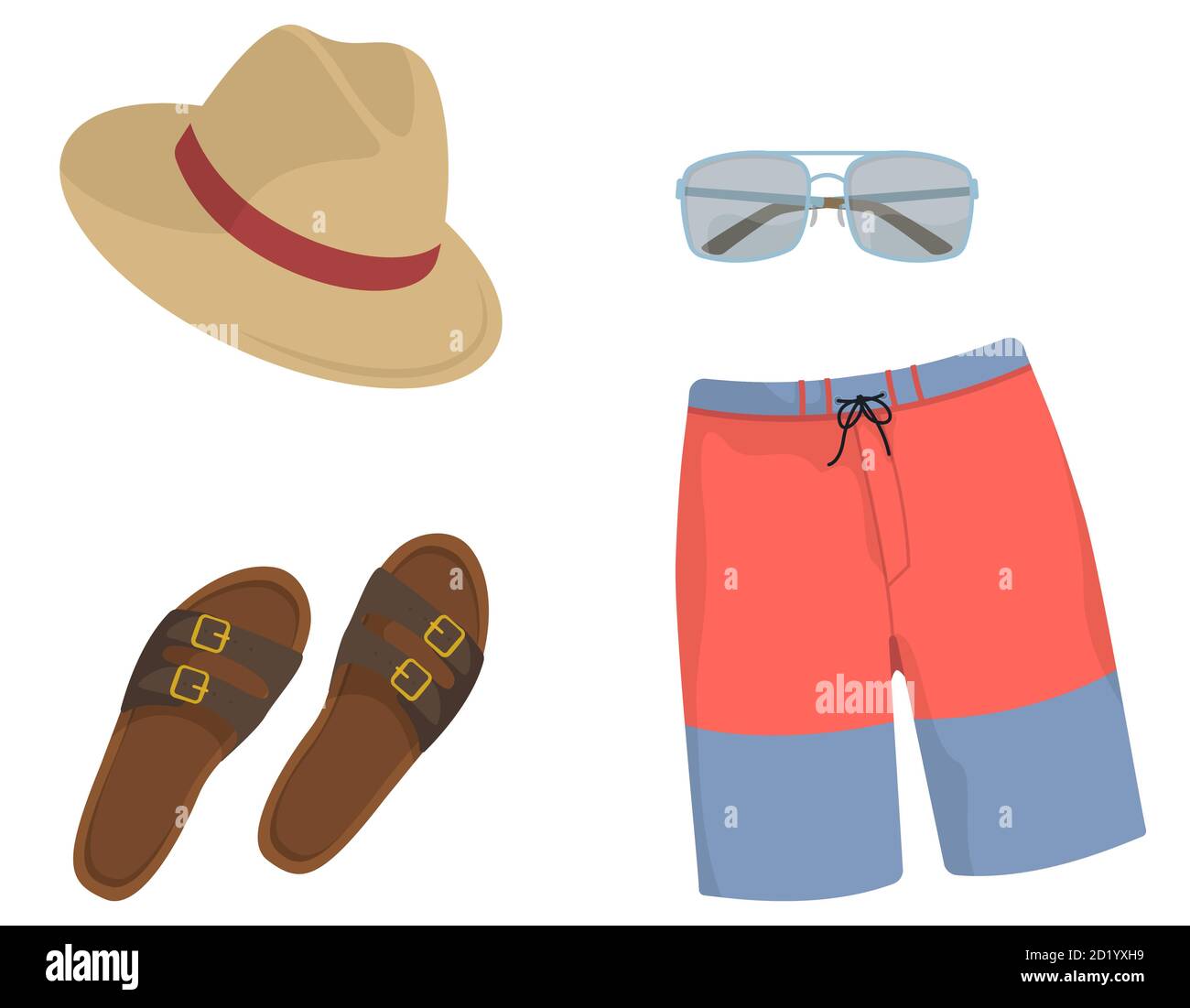 Men's clothing and accessories. Beach collection in cartoon style