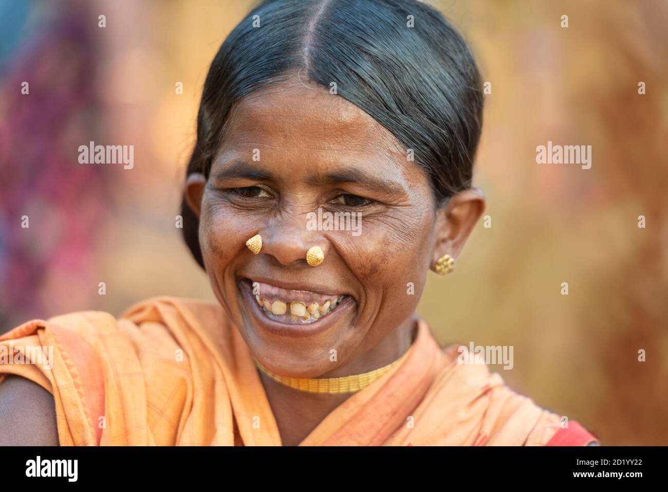 Tribal Lady Portrait, Dussera, Chattisgarh, India Stock Photo