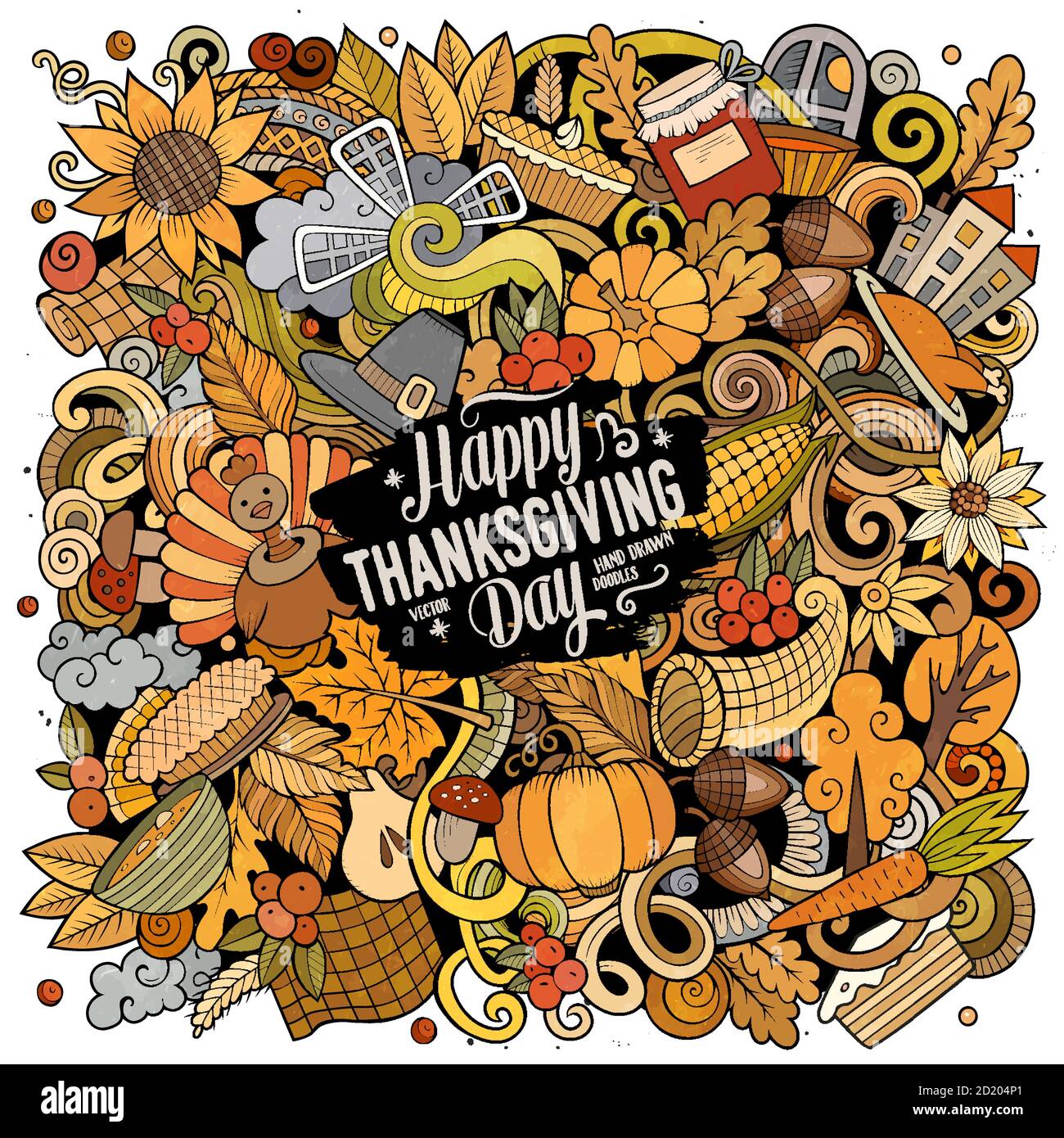 Cartoon vector doodles Happy Thanksgiving Day illustration Stock Vector