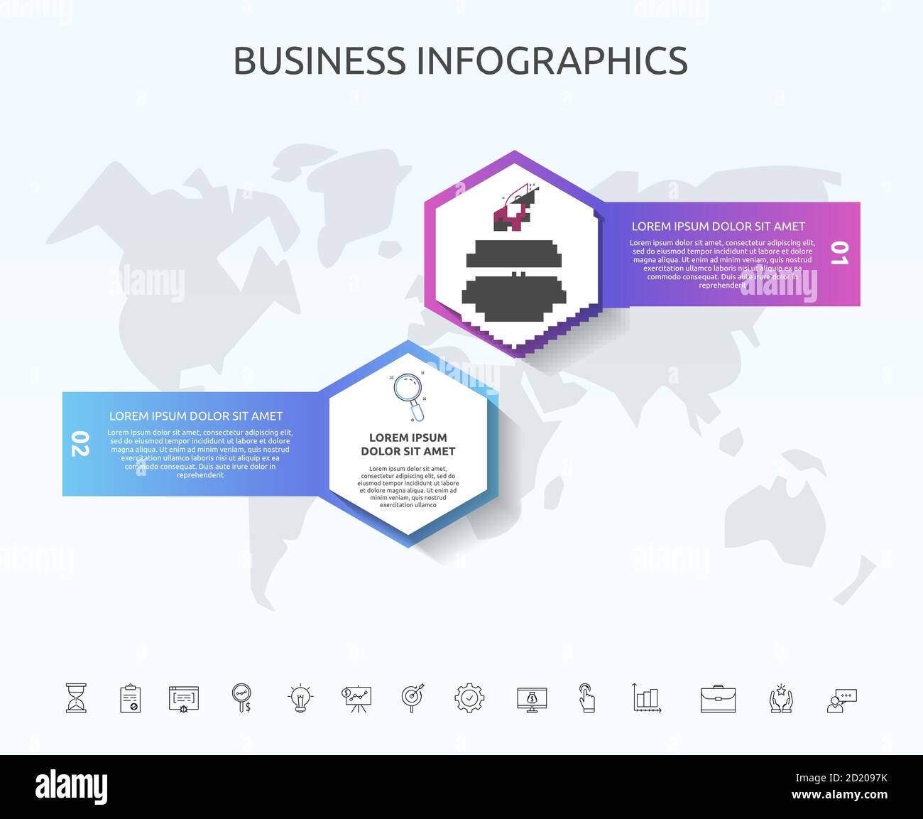 Vector infographic template hexagons for 2 icons, diagram, graph, presentation Stock Vector