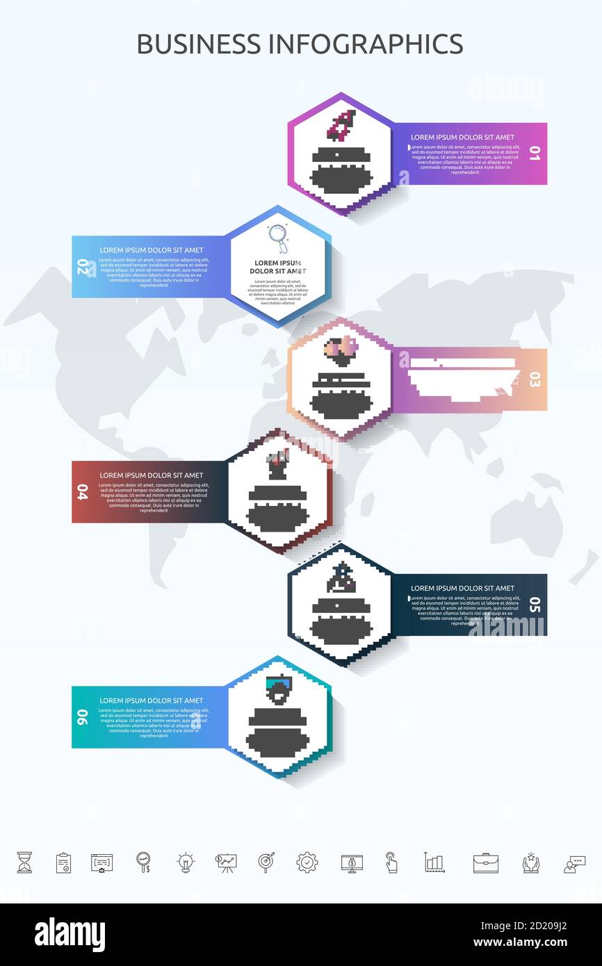Vector infographic template hexagons for six icons, diagram, graph ...