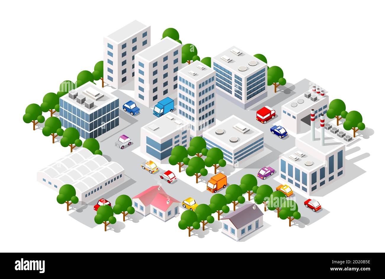 Isometric view of the city. Collection of houses 3D Stock Vector