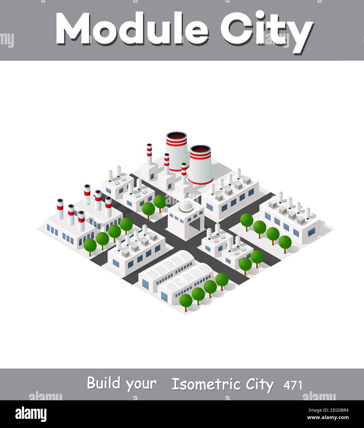 Isometric plant in 3D dimensional projection includes factories Stock Vector