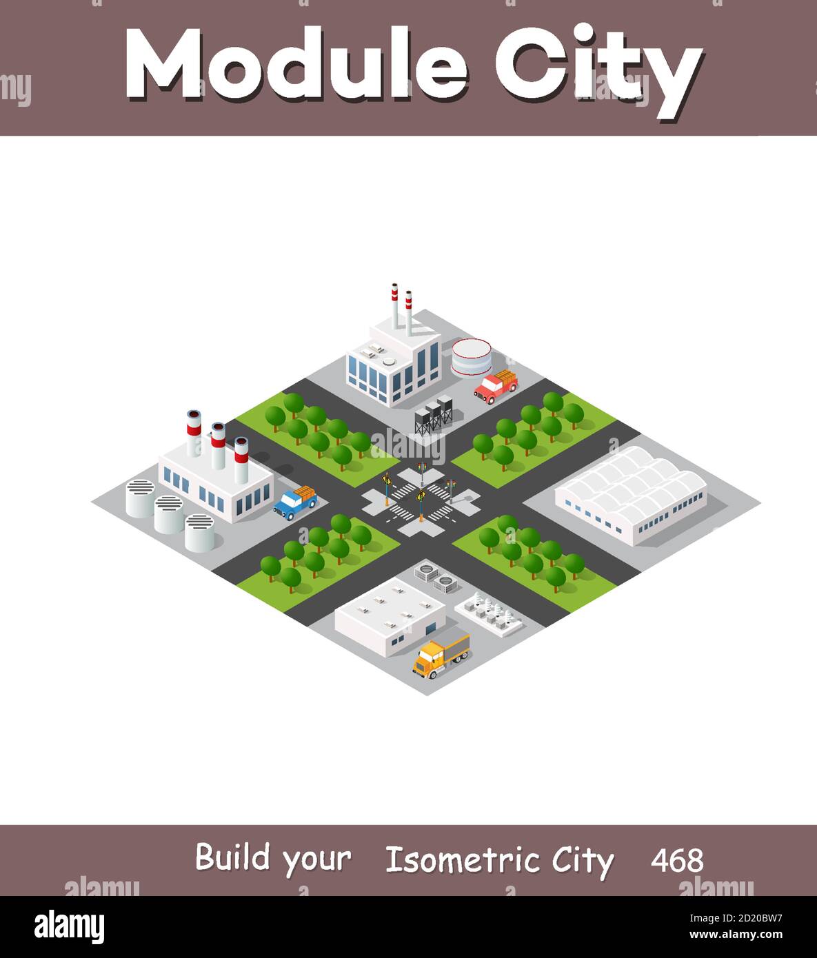 Isometric plant in 3D dimensional projection includes factories Stock Vector
