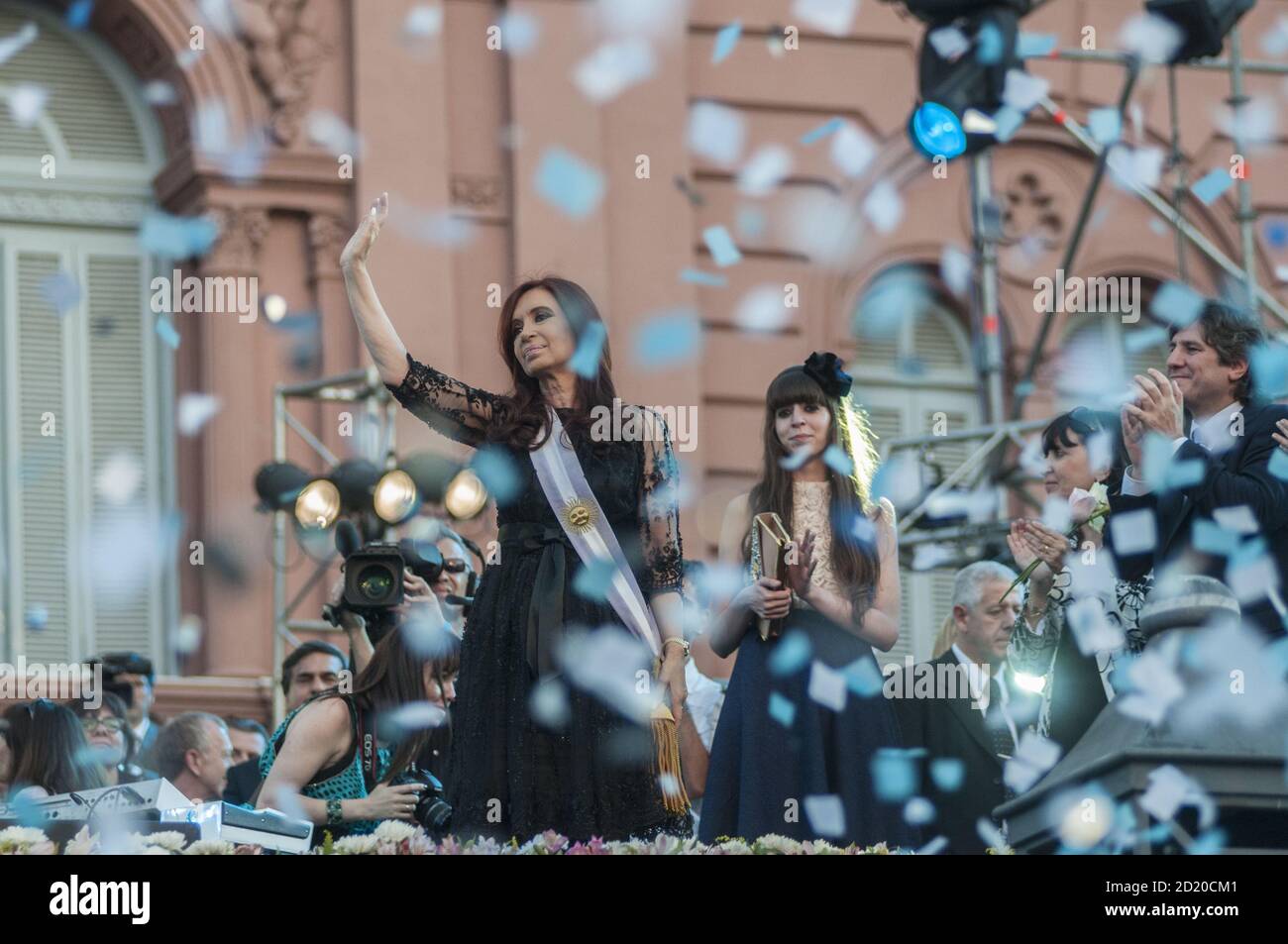 BUENOS AIRES, ARGENTINA - Dec 11, 2011: Former Argentinian President Cristina Fernandez reacts to a crowd of supporters during her second inauguration Stock Photo