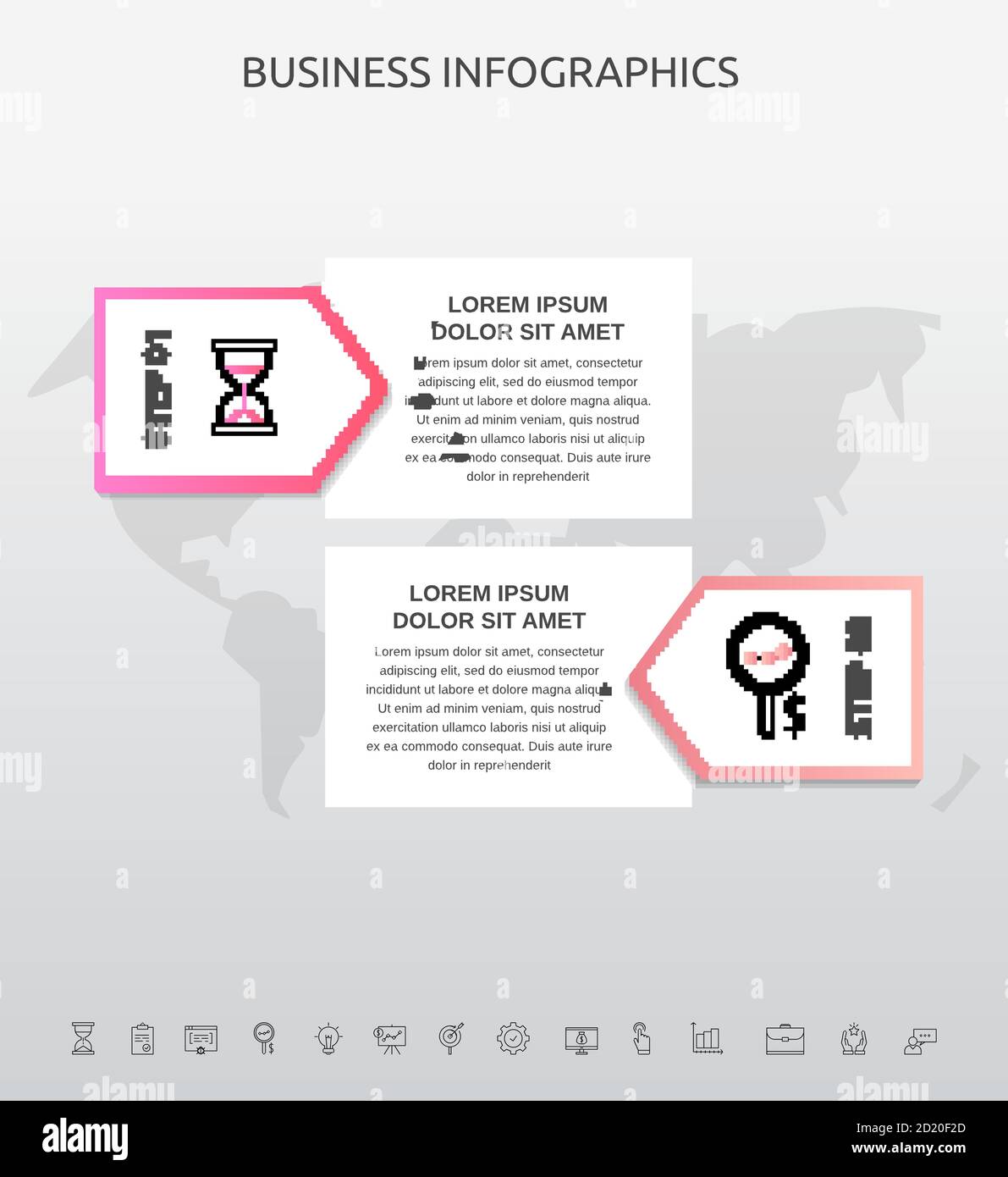 Infographics rectangle with 2 steps, arrows. Vector template used for diagram, business, web, banner, workflow layout, presentations, flowchart Stock Vector