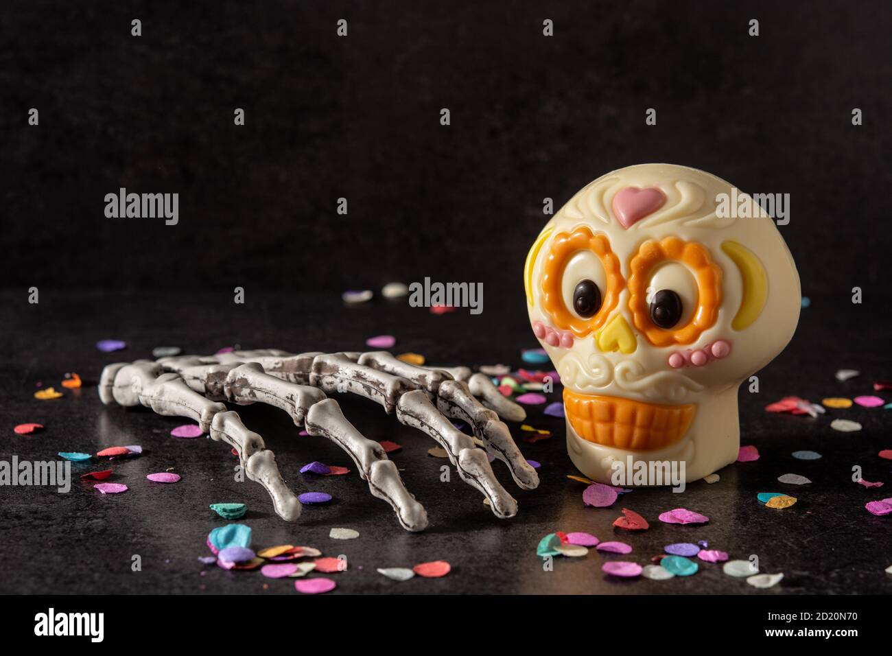 Chocolate Mexican skull on black background Stock Photo