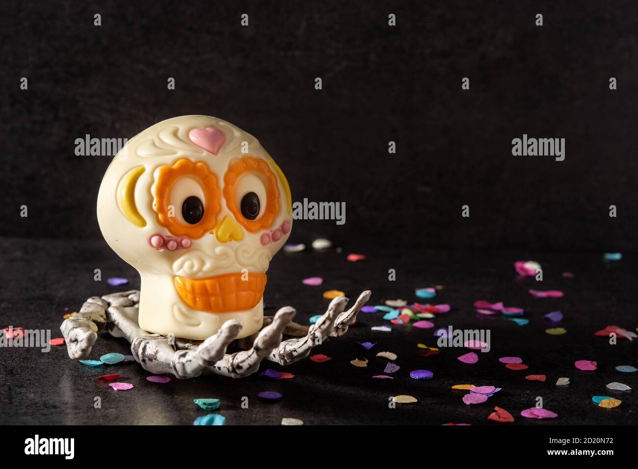 Chocolate Mexican skull on black background Stock Photo