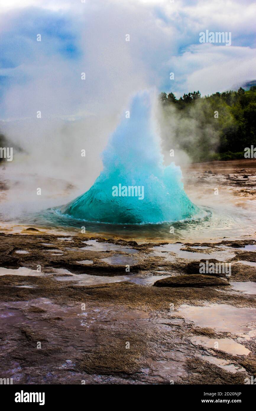 The Great Geysir in Iceland Phase 2 of 3 Stock Photo Alamy