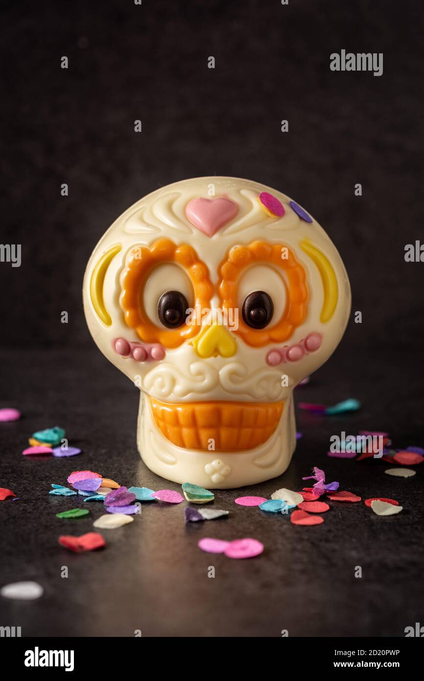 Chocolate Mexican skull on black background Stock Photo