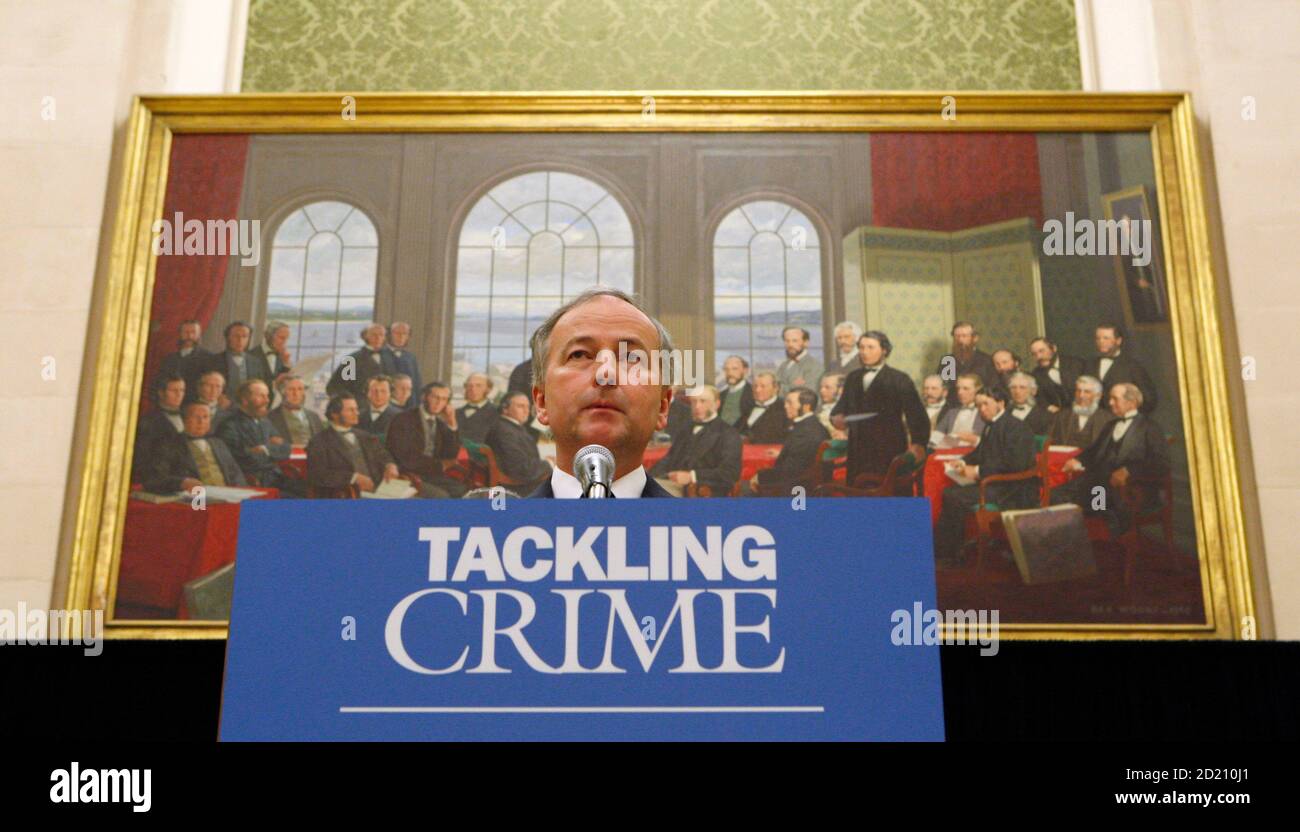 Canada's Justice Minister Rob Nicholson speaks during a news conference outlining the minority Conservative government's anti-crime bill on Parliament Hill in Ottawa October 18, 2007.        REUTERS/Chris Wattie   (CANADA) Stock Photo