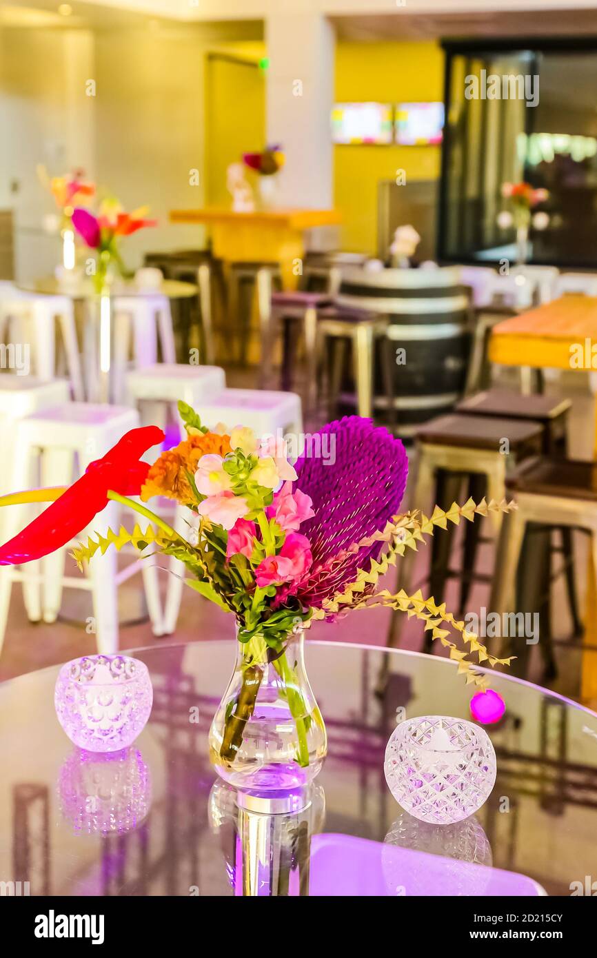 flower table arrangement at corporate party event or gala dinner Stock Photo Alamy