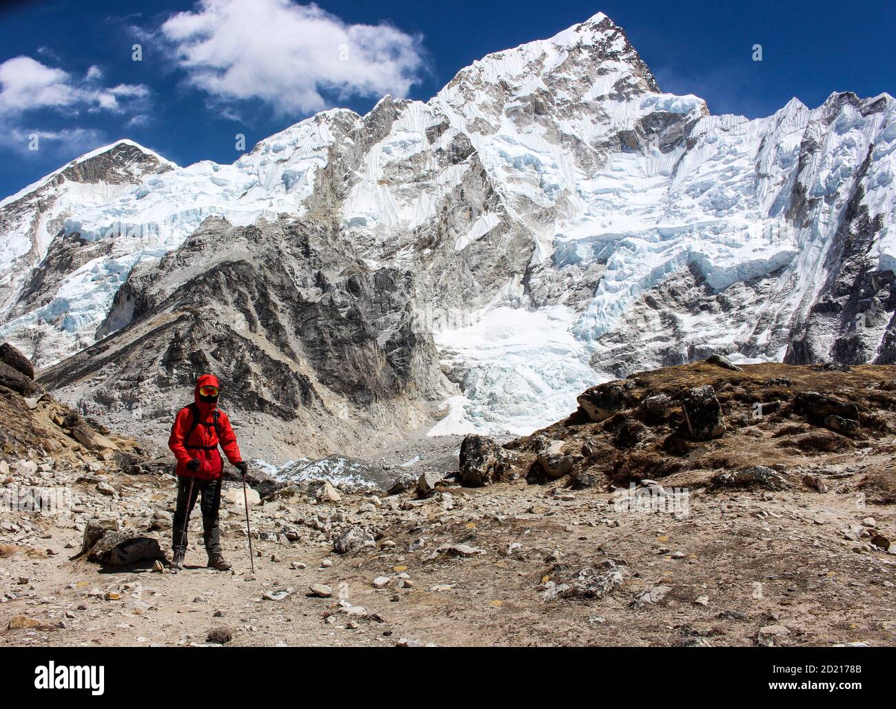 Trekker near Gorakshep on his way to Mount Everest base camp. Stock Photo