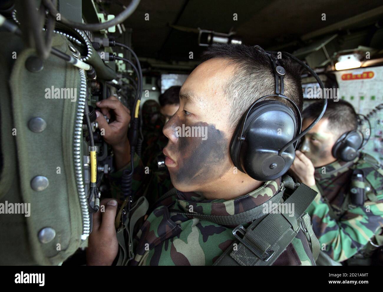 South Korean marines use radios in a KAAV (Korea Amphibious Assault