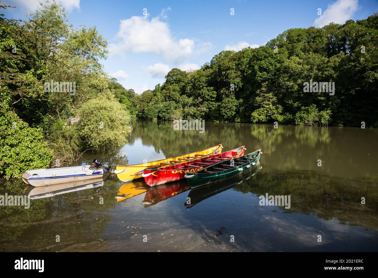 Canoes on Harbourne River, a tributary to Dart River in Devon, UK Stock Photo