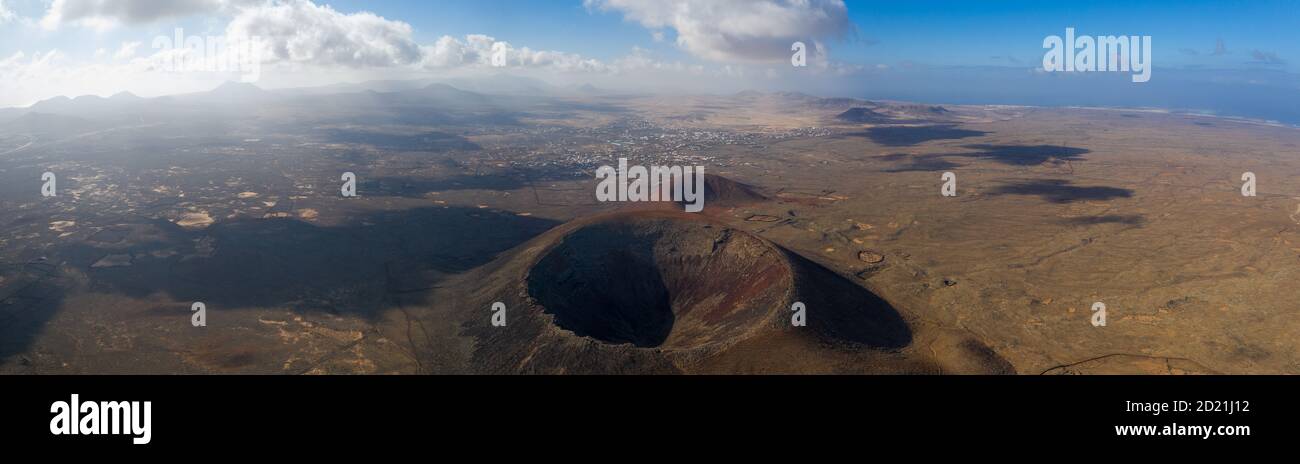 Vulcan Fuerteventura Calderon Hondo and volcanic mountain. Drone Shot Canary Island, Spain Stock Photo