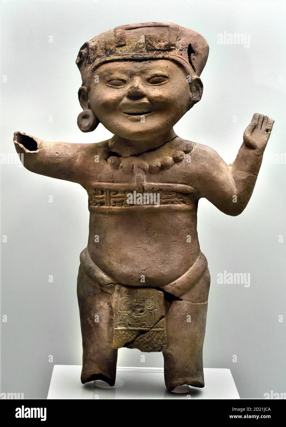Smiling human figure. Ceramics. El Tajin culture. Remojadas Phase, Superior II. Middle and Late Classic Period (400-900 AD). Mexico, Mexicans, Stock Photo