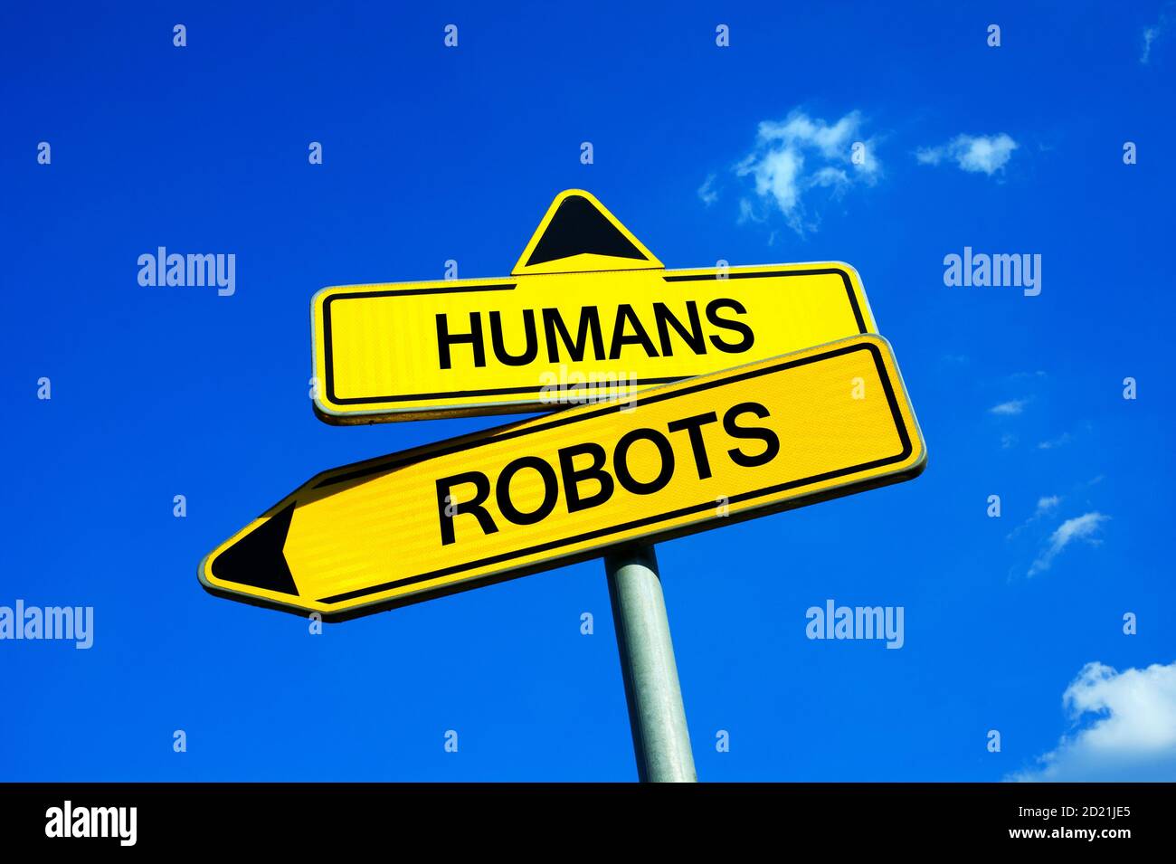 Humans or Robots - Traffic sign with two options - robotization and ...