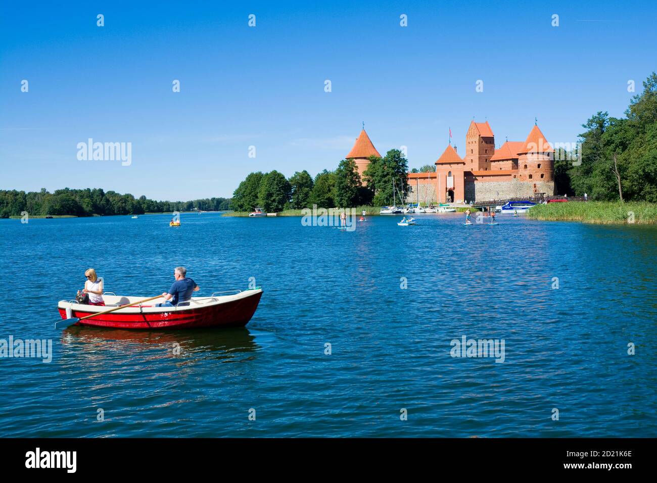 Gothic style red brick castle on an island on Galve Lake, Trakai, Lithuania Stock Photo
