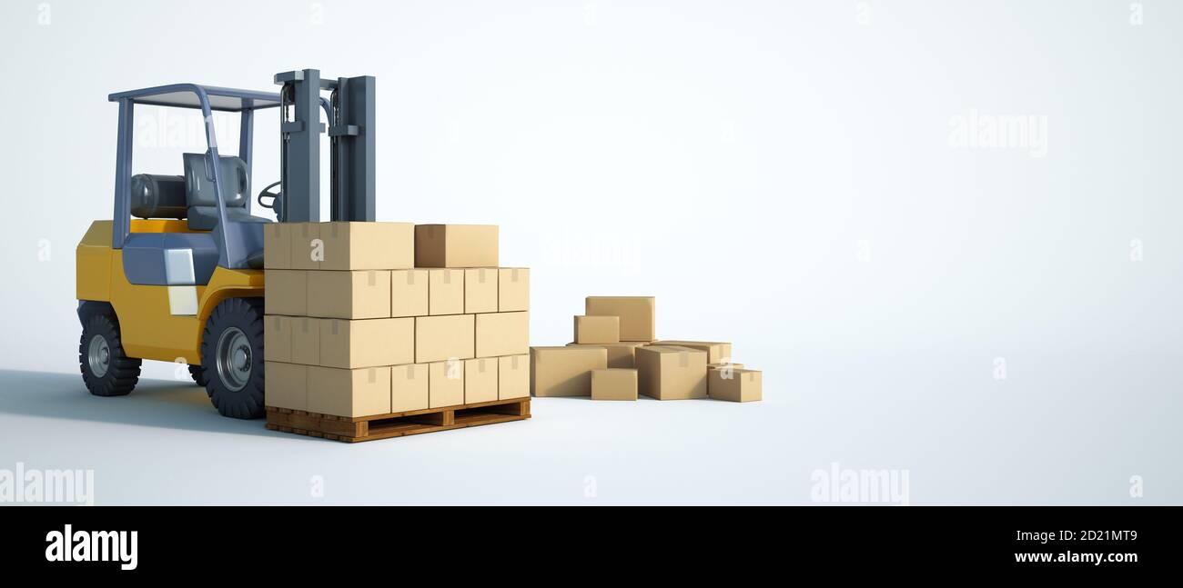 3D rendering of a forklift with boxes Stock Photo - Alamy