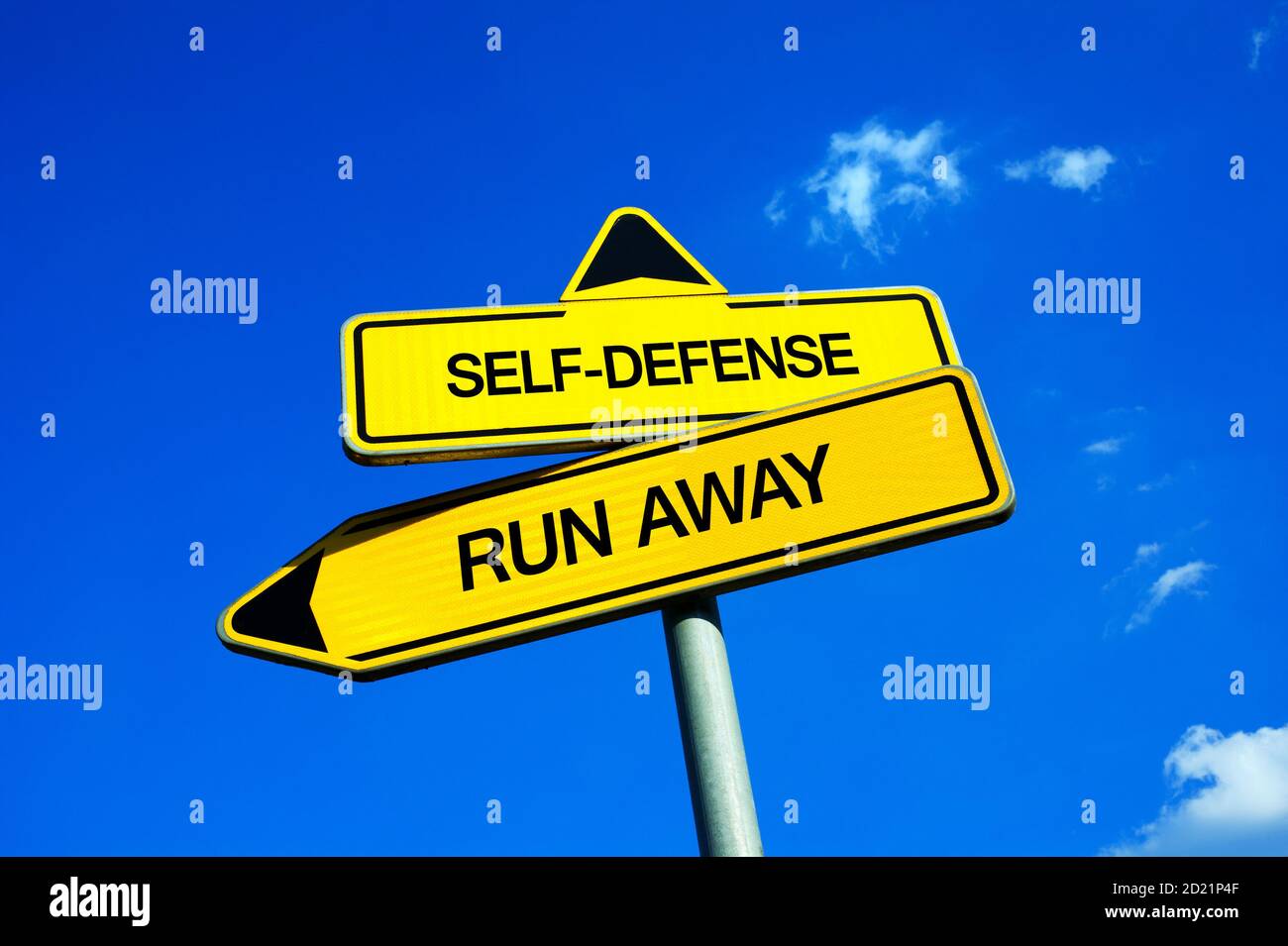 Selfdefense vs Run Away Traffic sign with two options behavior