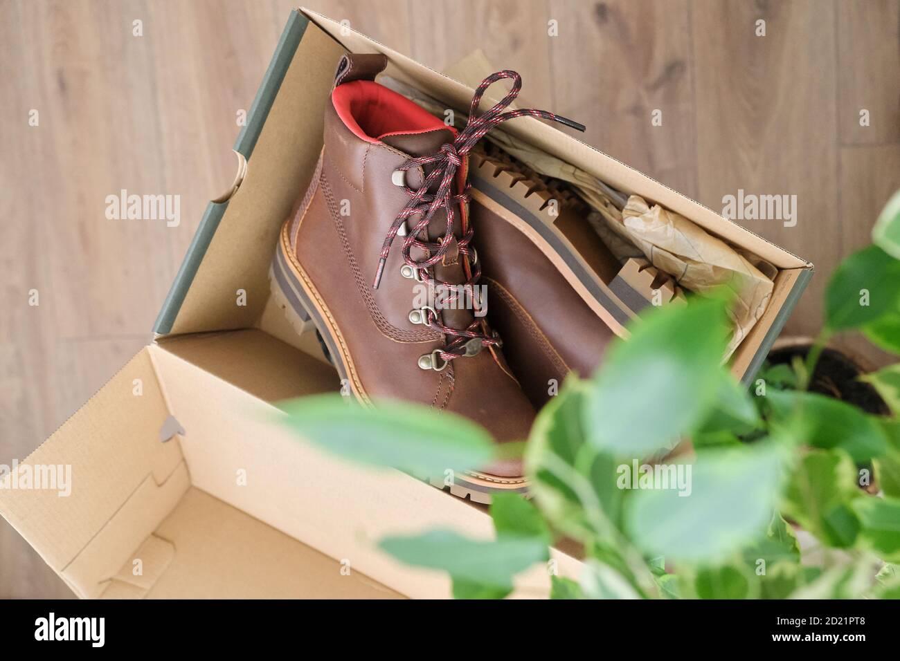 New womens leather brown waterproof winter boots in box Stock Photo Alamy