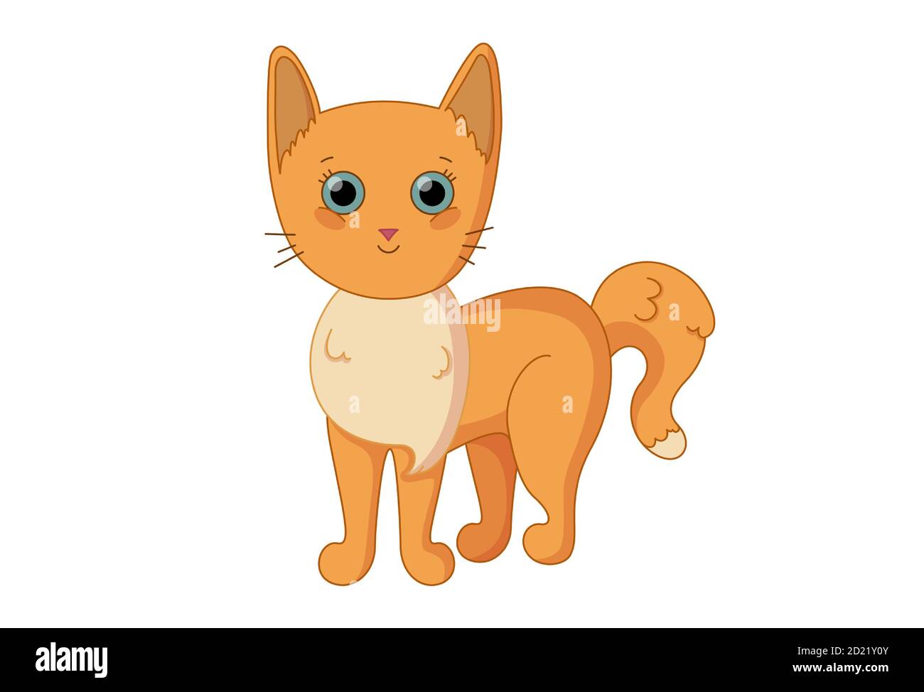 Red cat with fluffy tail. Vector illustration in cute cartoon style