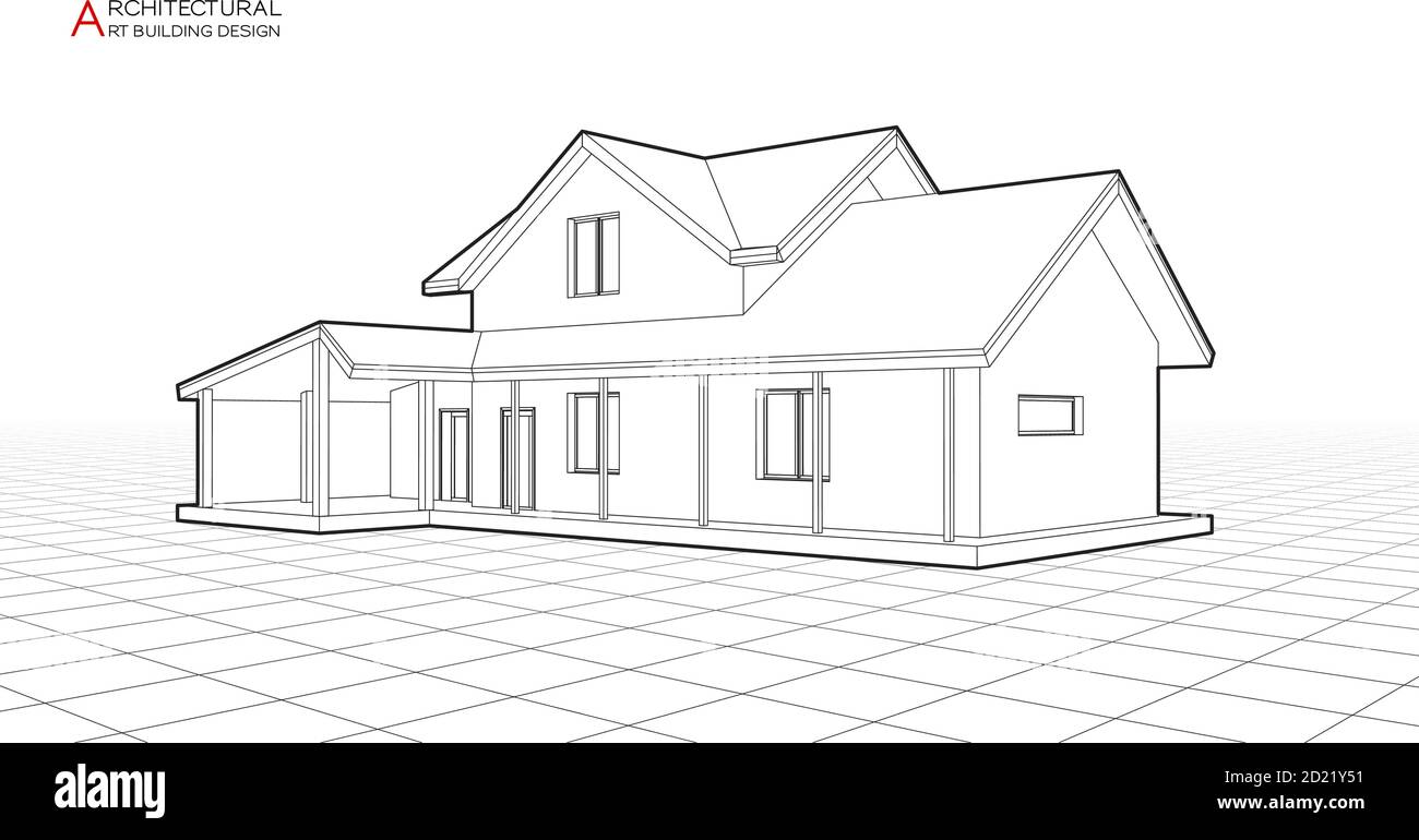 Modern house building vector. Architectural drawings 3d illustration Stock Vector
