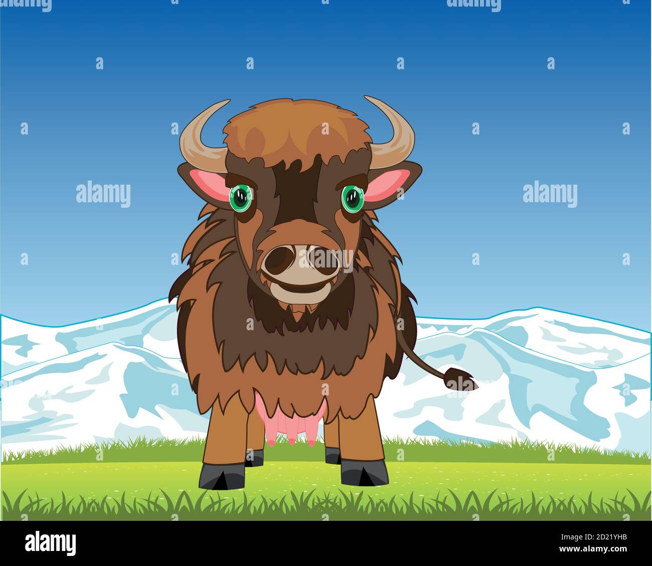 Wildlife yak on background to glade in mountain Stock Vector