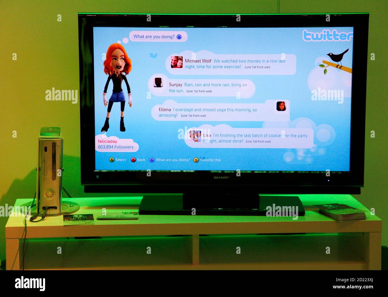 An Xbox Live dashboard on an Xbox 360 console is shown with the ability to  communicate with others via Twitter during the Electronic Entertainment  Expo or E3 in Los Angeles, June 3,