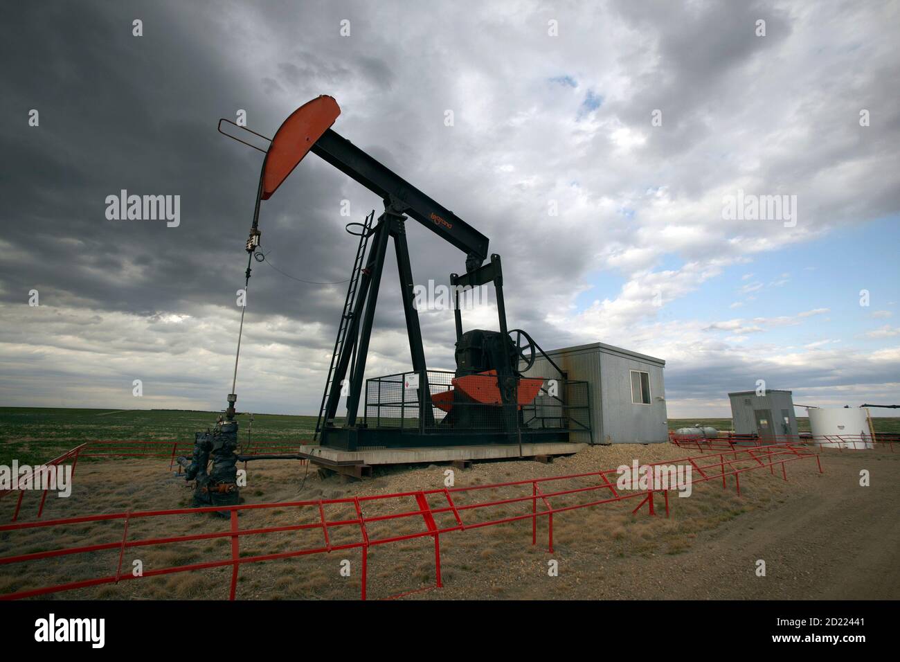 An EnCana pump jack pumps oil out of the ground near Rockyford, Alberta